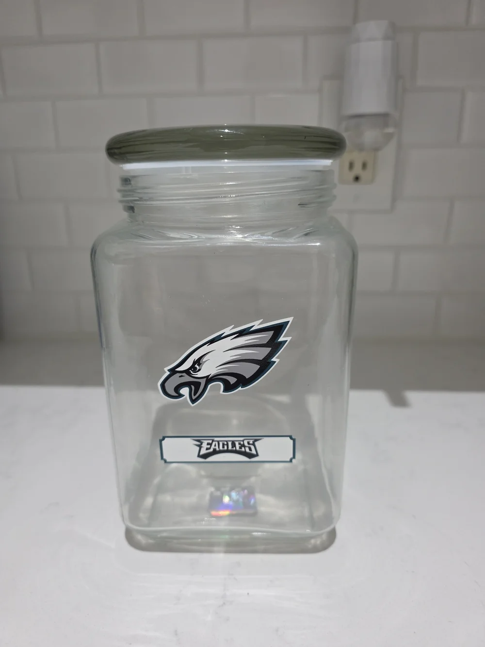 NFL Philadelphia Eagles Clear Glass Canister with Black & Gray Logo
